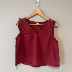 A.N.A Women’s Burgundy Cropped Sleeveless‎ Ruffle Top 100% Cotton Large